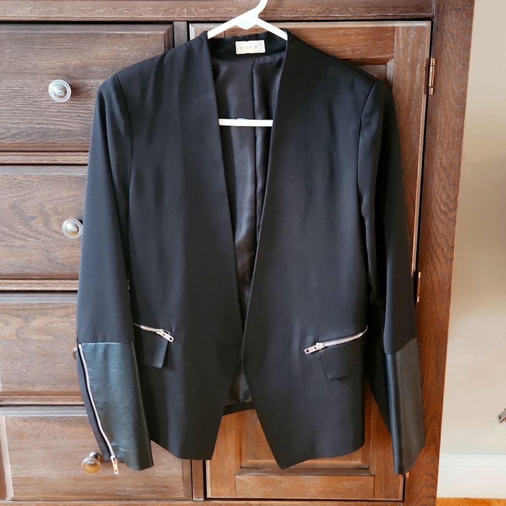 Black biker blazer faux leather jacket by BLVD